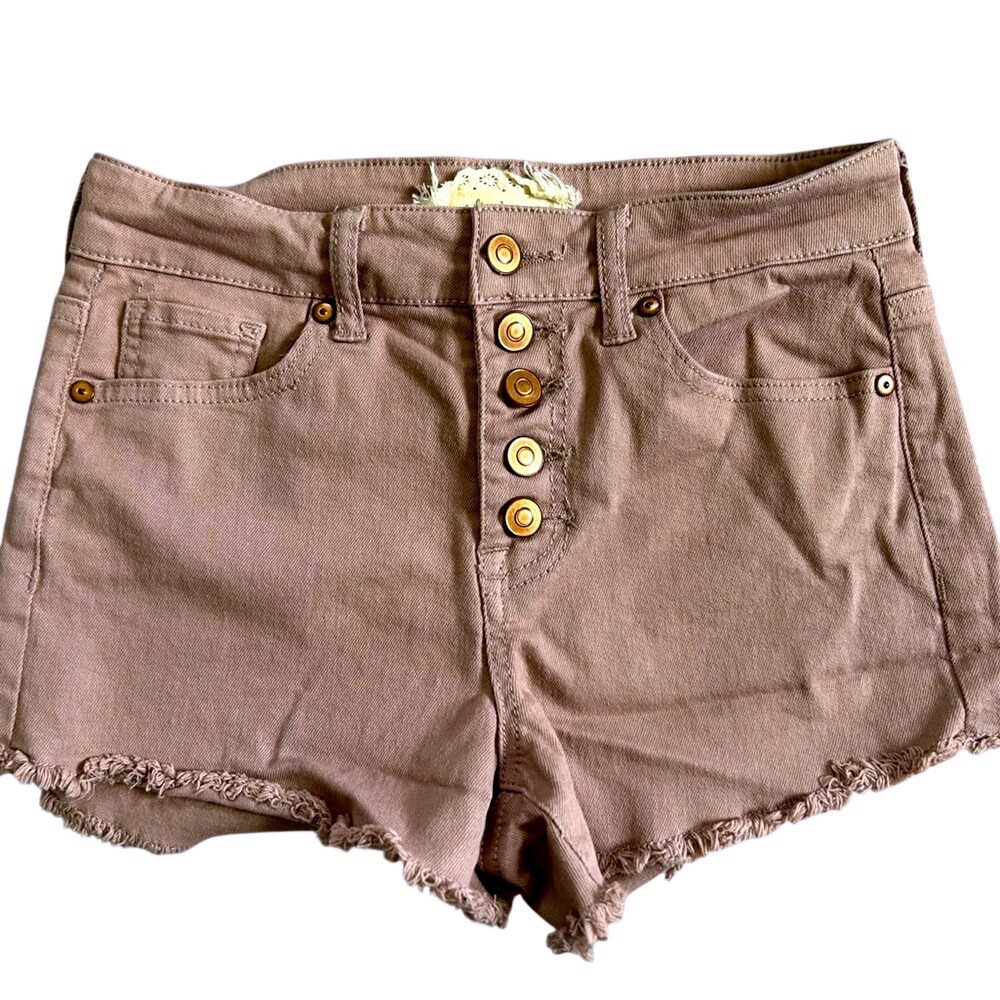 Altar State Mauve‎ Dusty Rose Button Fly Raw Hem Denim Shorts Boho Festival 25/1